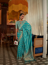 Light Blue two tone meenakari handloom weaving organza | organza saree | bollywood saree | pooja saree | festive saree